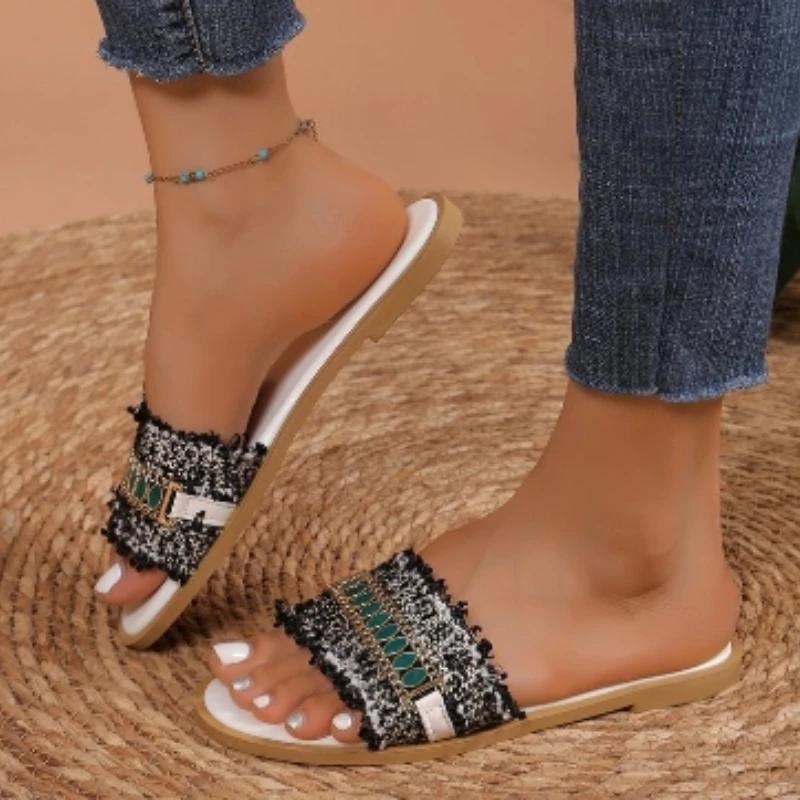 

Мода 2024 года. Женские туфли. Базовые женские тапочки. Лидер продаж. Повседневные тапочки. Женские стразы. Украшения из бисера и металла. Плоские туфли для женщин. 42