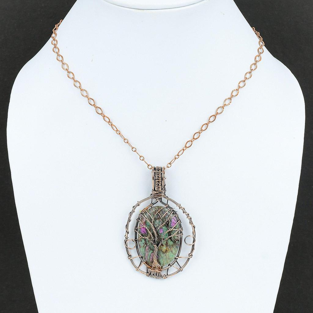Tree Of Life Ruby Fuchsite Copper Wire Wrapped Pendant Gemstone Jewelry Handmade Designer Jewelry Tree of Life Jewelry Ruby Fuchsite Gift
