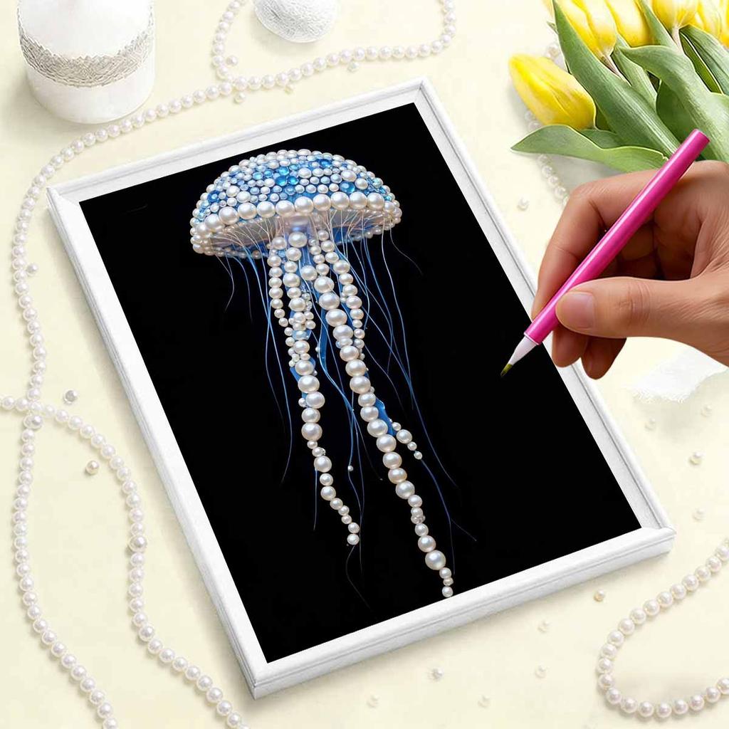 DIY Diamond Art Pearl Painting Kit for Adults,Jellyfish Special Shaped Pearl Art Painting Wall for Home Office Decor Handmade Gift