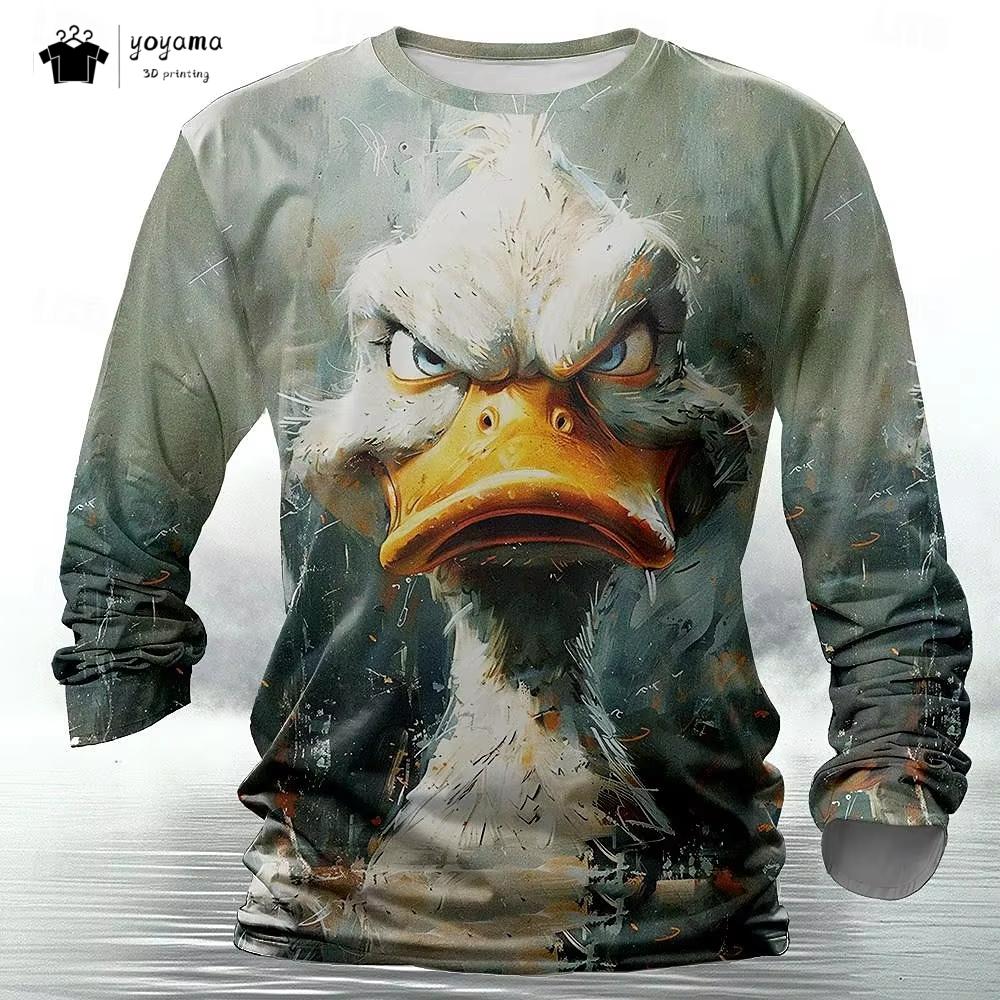 Funny Chicken Pattern Men Long Sleeved T-Shirt 3D Print Autumn Loose-Fitting Men's Clothing Casual Fashionable O-Neck Men's Top