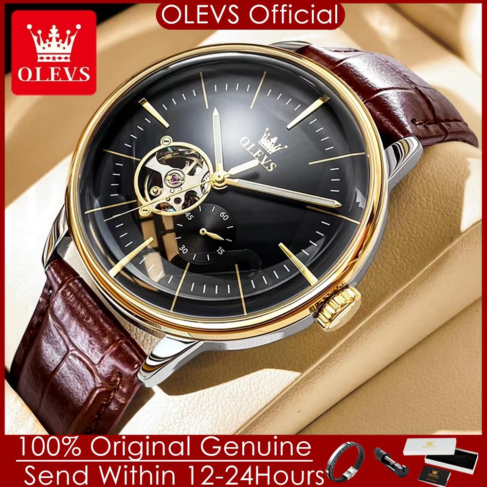 OLEVS Original Mechanical Wristwatch for Men Luxury Simple Hollow Out Automatic Men's Watches Chronograph Waterproof Man Watch