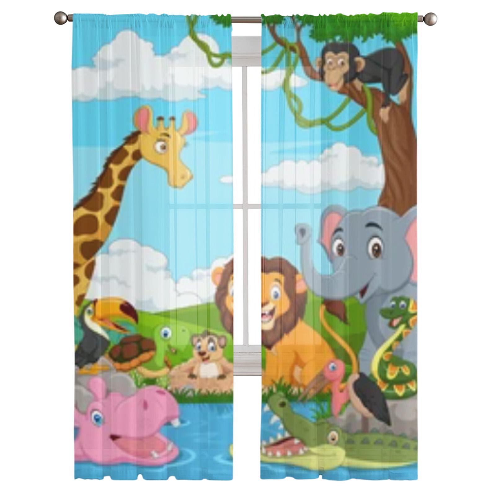 

Мультфильм Африканские дикие животные Прозрачные шторы на окна для гостиной спальни Современные вуаль Тюль Шторы Тканевые шторы для кухни 135W x 114H(cm)