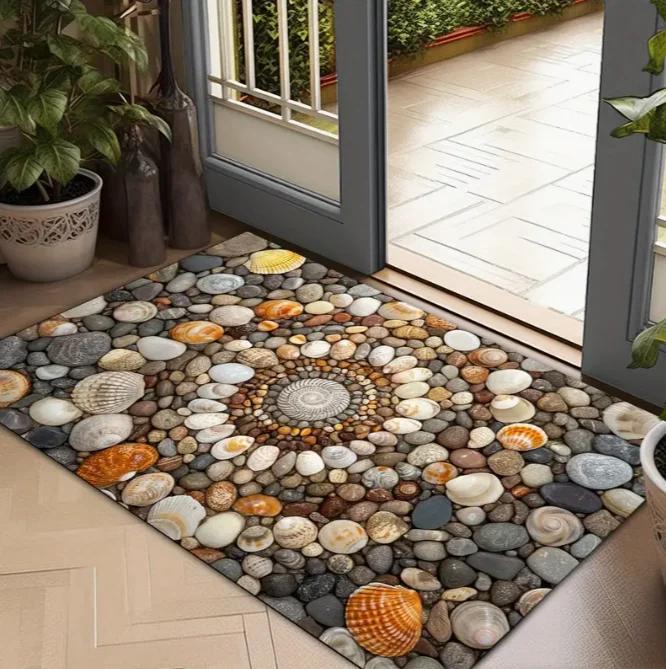 1 Piece of Rural Style Stone Rugs Wall Design Welcome Floor Mat Retro Home Decoration Carpet