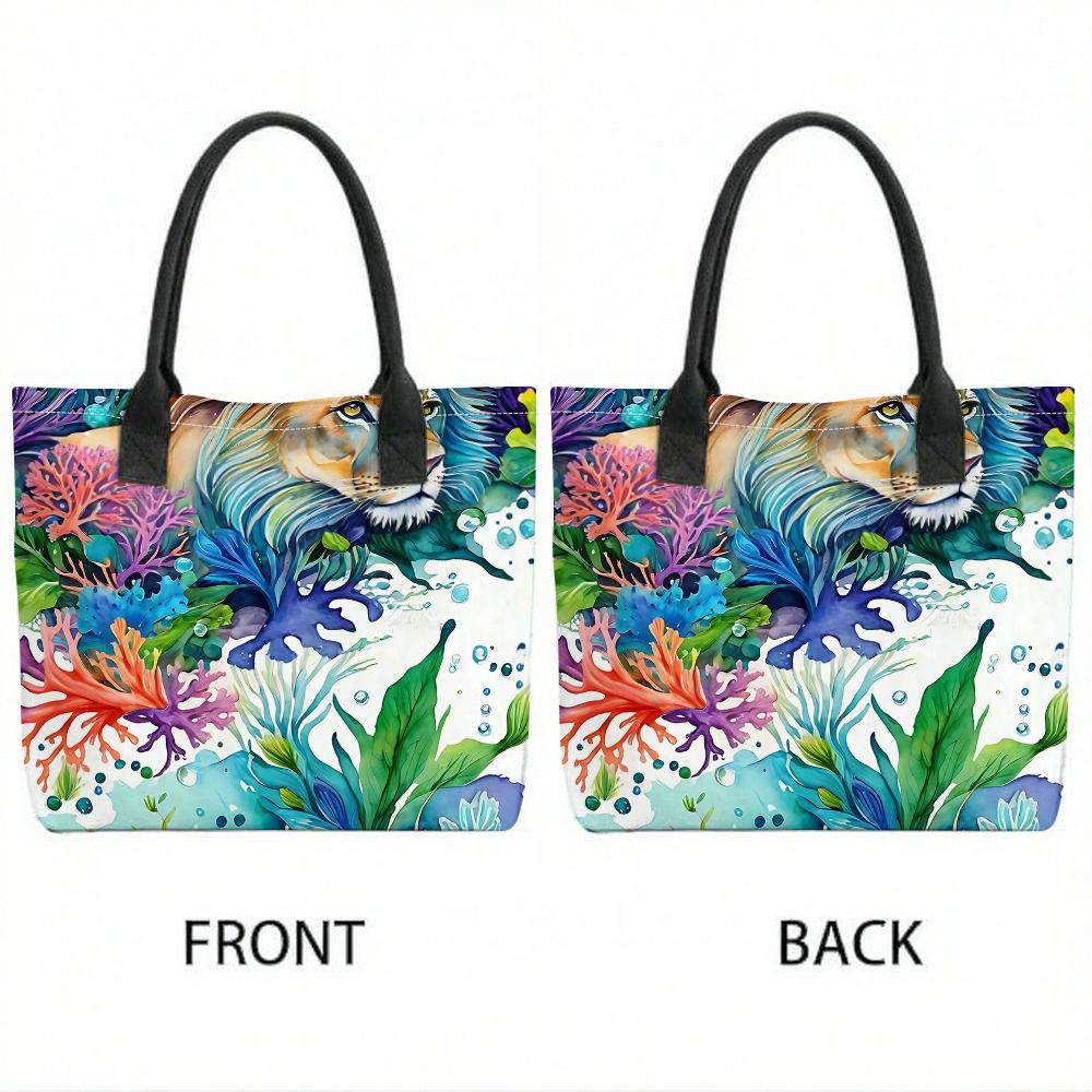 Watercolor Lion Pattern Tote Bag Fashion Large Capacity Casual Shoulder Handbag