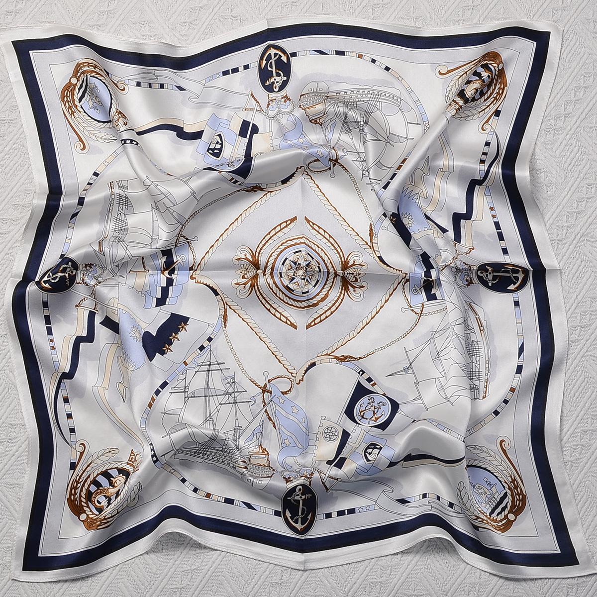 White navy summer silk silk scarf silk silk scarf versatile mulberry silk scarf retro Chinese square scarf scarf scarf 65*65cm
