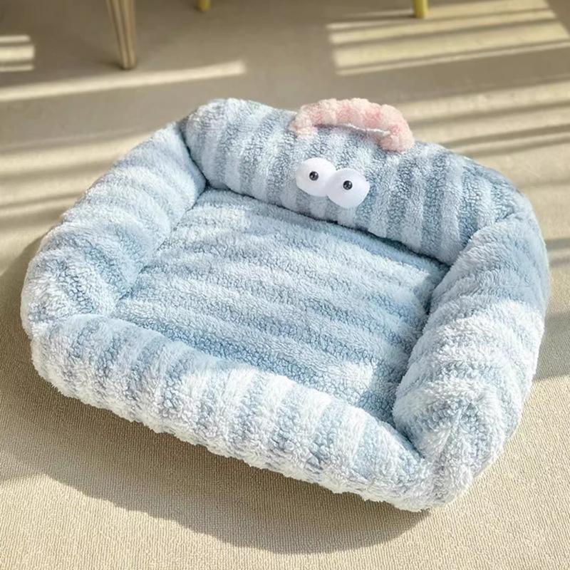 

Зимний теплый коврик для будки собаки, домашнего питомца для маленьких собак, кошек. Кроватка-домик для кошки, диван из лунного бархата, большая кукла 45x55cm светло-синий