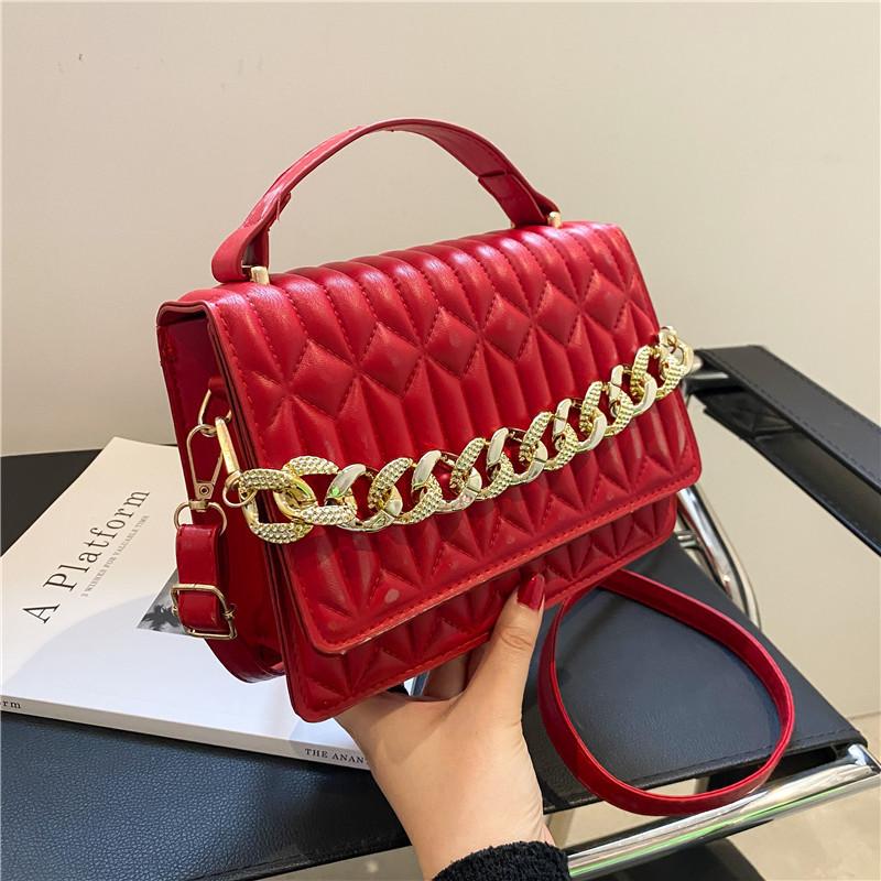 Роскошная женская сумка через плечо с толстыми цепочками из искусственной кожи, модная сумка через плечо с клапаном ромбовидной формы, маленькая квадратная сумка