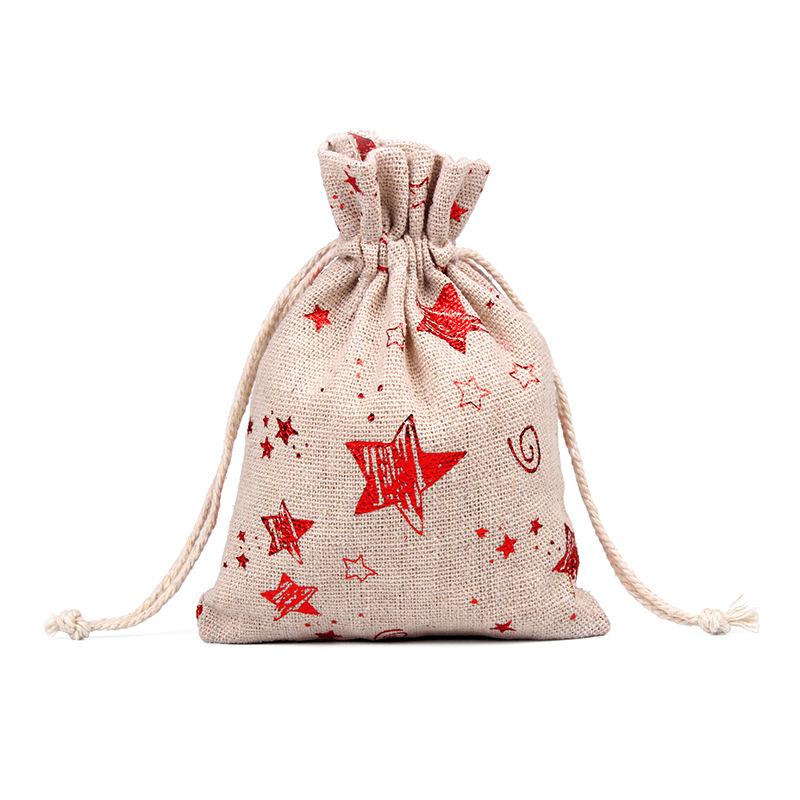 10pcs10x14 13x18 Cm Hot Stamping Printed Gift Christmas Wrapping Bags Drawstring Cotton Linen Bags Wedding Party Decoration