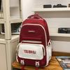 Women Contrast Color Stitching Backpack High School Students Schoolbag Men Large Capacity Backpack