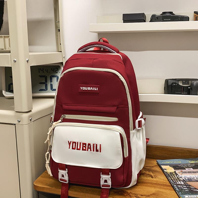 Women Contrast Color Stitching Backpack High School Students Schoolbag Men Large Capacity Backpack