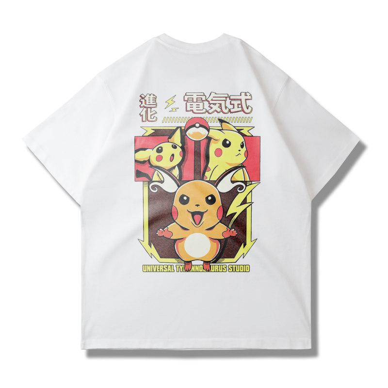 T-shirt Manches Courtes Thème Pikachu Pokémon Nouvelle Collection pour Hommes et Femmes Extra Épais Coupe Ample avec Épaules Tombantes