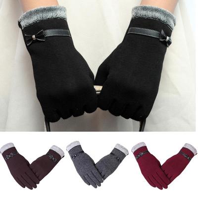 Mode Damen Plus Samt Warme Pelzige Schleifenhandschuhe Wildes Outdoor-Reiten Touchscreen-Handschuhe
