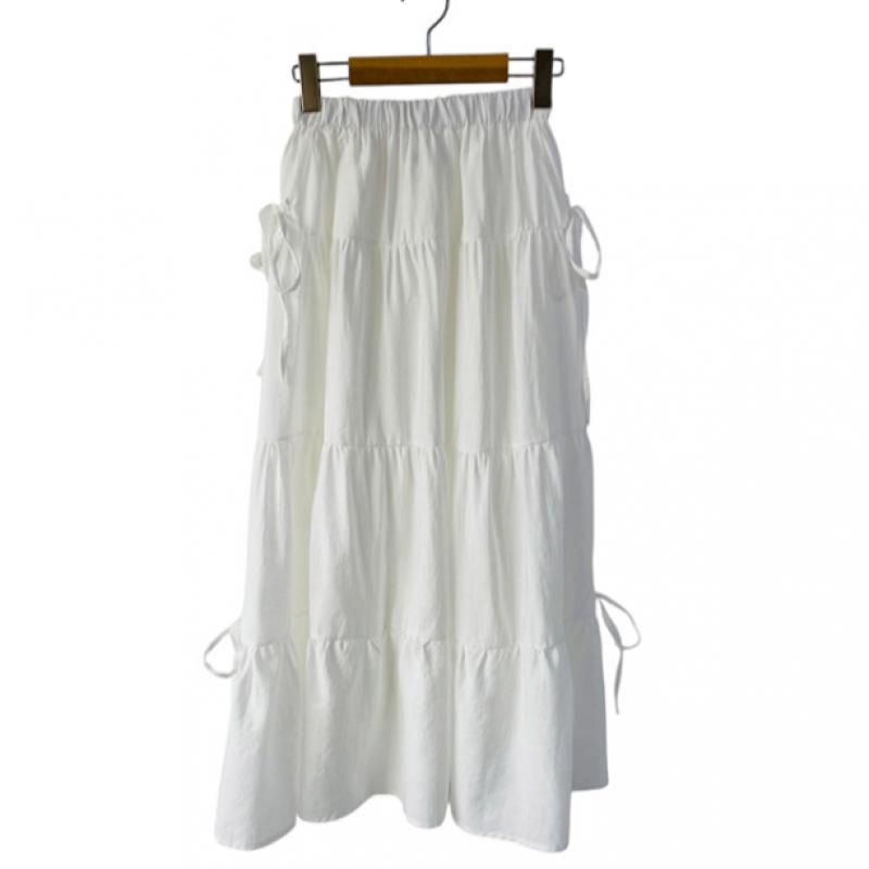 Shop Women Waistband Side Ribbon 4 Tier Frill Long Skirt Sky Blue Stj Wsk 4605