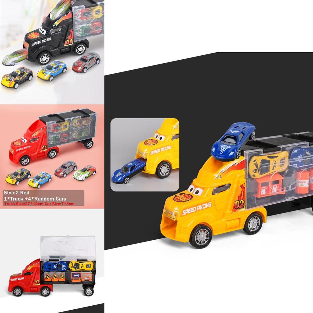 Ultimate Toy Truck Carrier Play Set With 4 Vibrant Mini Cars And Road Signs