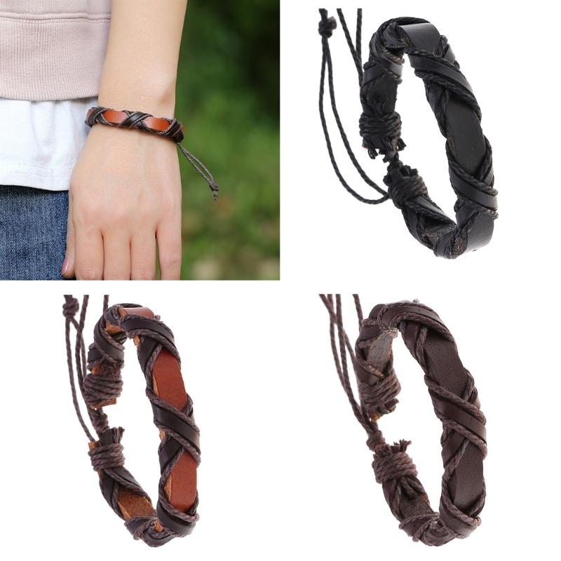 Handcraft Twining Designs Black Brown Sturdy PU Leather Bracelet for Men and Women Special Day Gifts Casual Wear