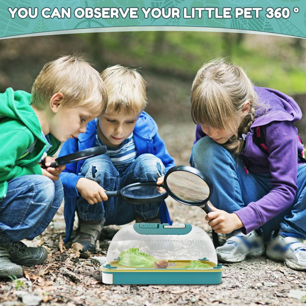 Reptile Feeding Box Portable Transparent Snail Breeding Box with Drawer Tray and Handle Reptile Transport Container for Lizard