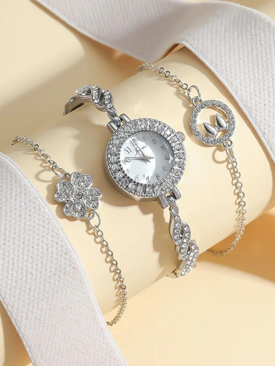 

Женские новые трендовые часы с круглым бриллиантовым циферблатом, стальным ремешком, кварцевые, модный бриллиантовый браслет, благородная атмосфера, праздничный подарок серебряный