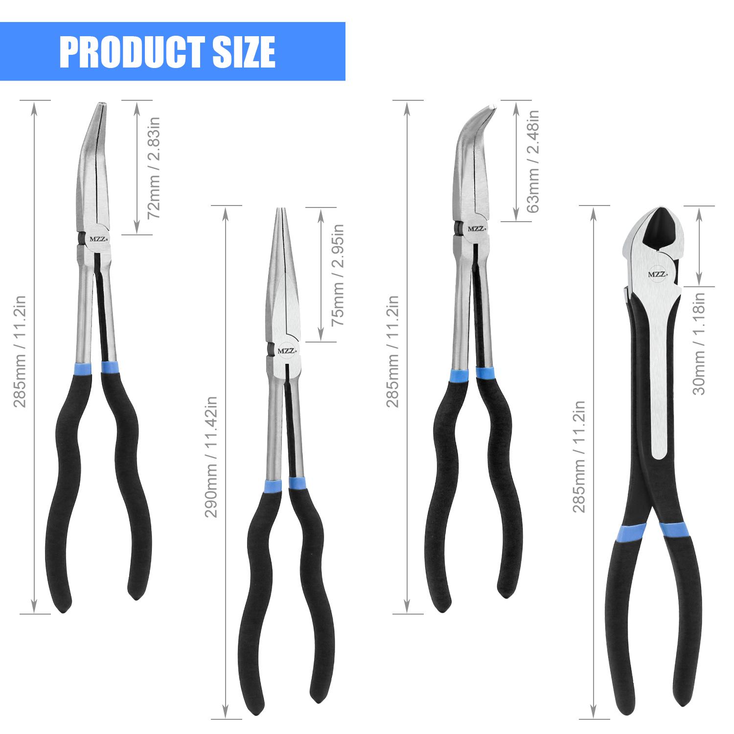 Набор из 4 шт. Прецизионные пассатижи с изолированными ручками для комфортного захвата - Длинногубцы, Изогнутые под углом 45/90 градусов, Круглогубцы