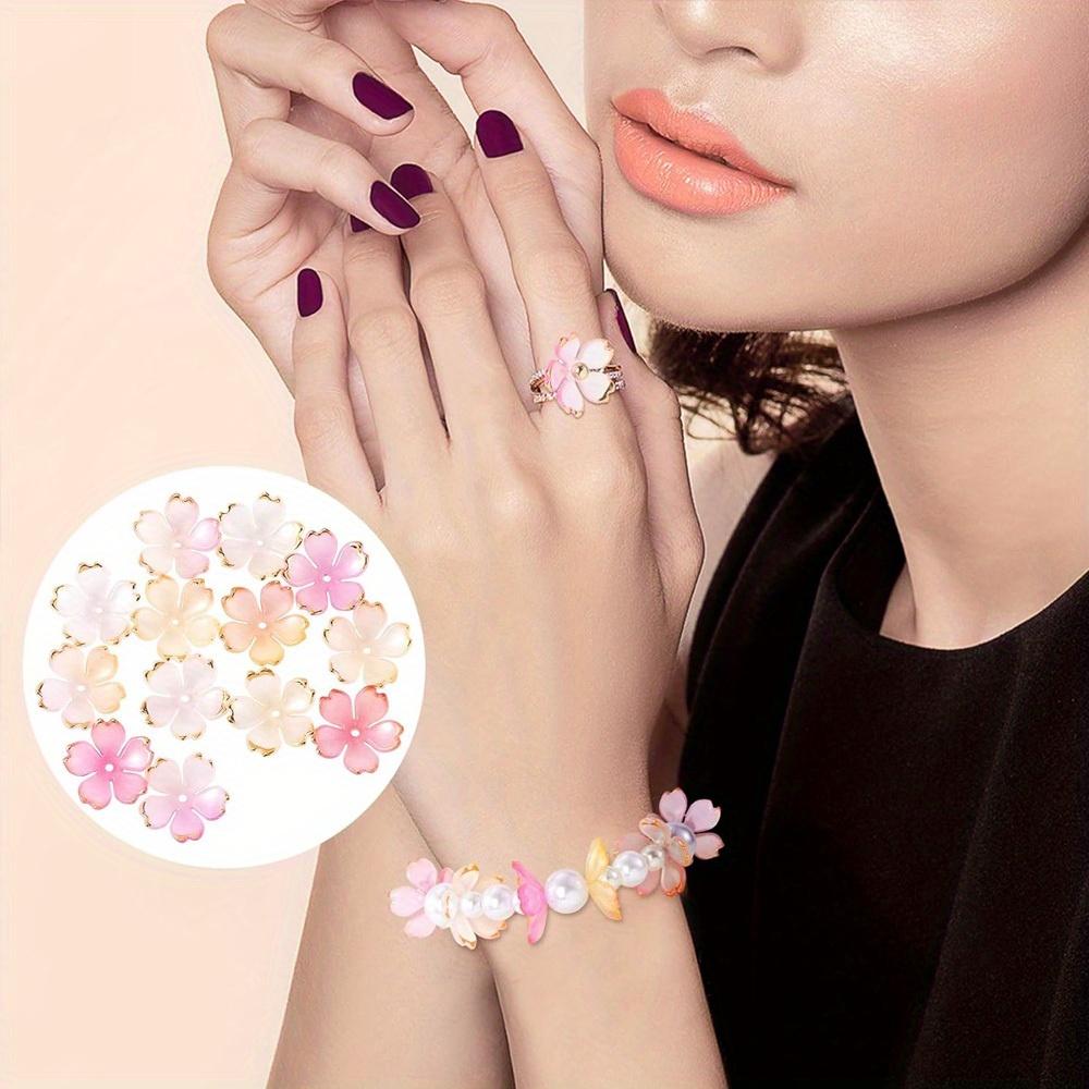 25/55/105pcs Acrylic Cherry Blossom Beads, Flower Shaped Spacer Beads, Five Petal Flower Beads DIY Summer Beach Ankle Bracelet Earrings Keychain