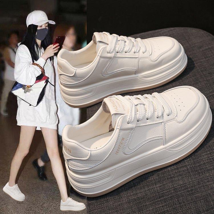 Little White Shoes Women's Spring 2025 New Thick Baseplate Shoes Versatile Small Inner Height Increase Casual Sports Muffin Shoes