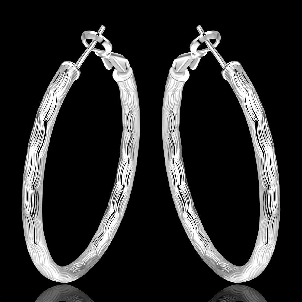Genuine Real Pure Solid  For Women Color Round Hoop Earrings Fine Jewelry Large Round Female Earrings Present GiftRound Jewelry