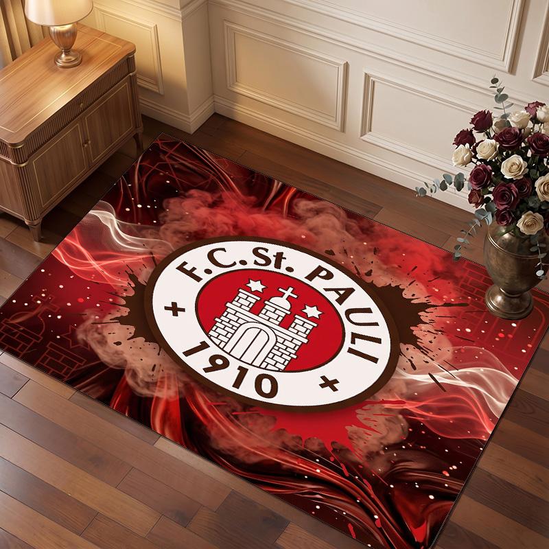 FC St. Pauli Football Print Crystal Velvet Rug, Comfortable Water Absorbent Non Slip Indoor Floor Carpet