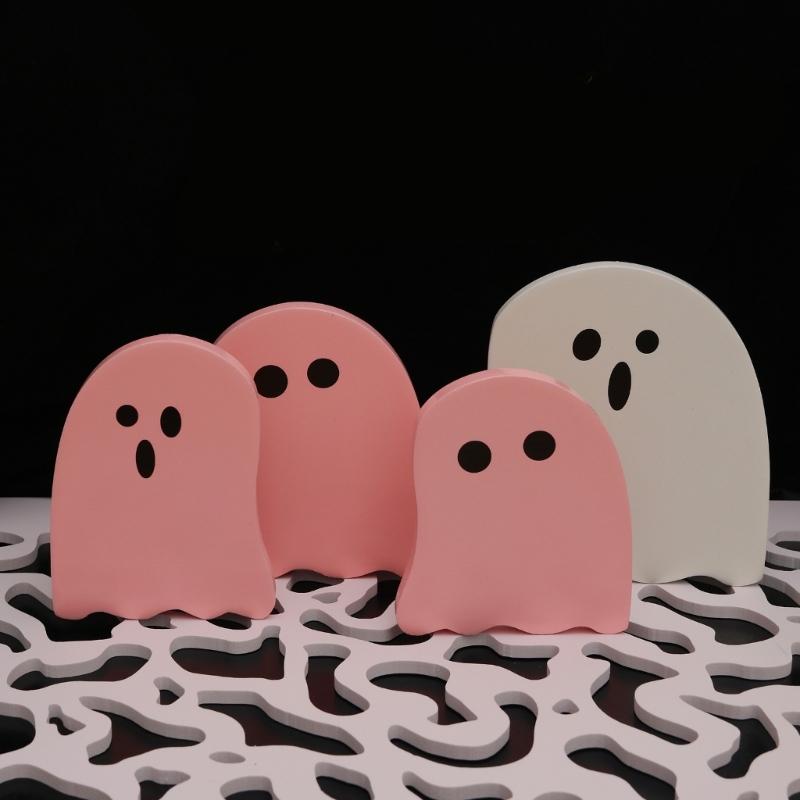 4 Piece Wooden Ghostly Figurines For Halloween Indoor Outdoor Festive Decorations Family Friendly Ghostly Room Decors