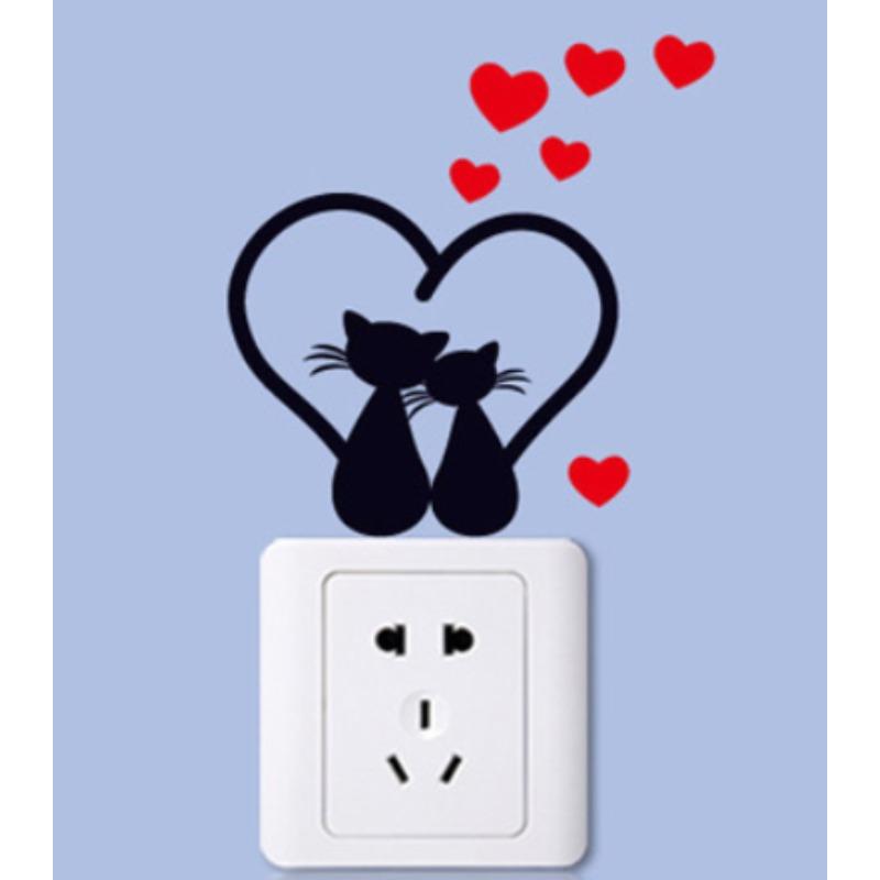 1pcs Cartoon Creative Cat Butterfly Silhouette Bedroom Living Room Light Switch Stickers Decorative Wall Stickers Self-adhesive
