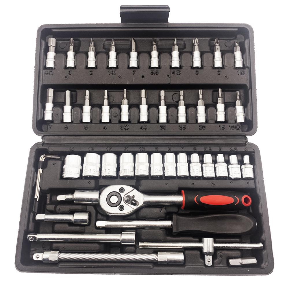

New 46-Piece Car Repair Tool Kit with 1/4 Ratchet Wrench&Socket Set,Portable Compact Toolbox for Emergency Roadside Tire Repair