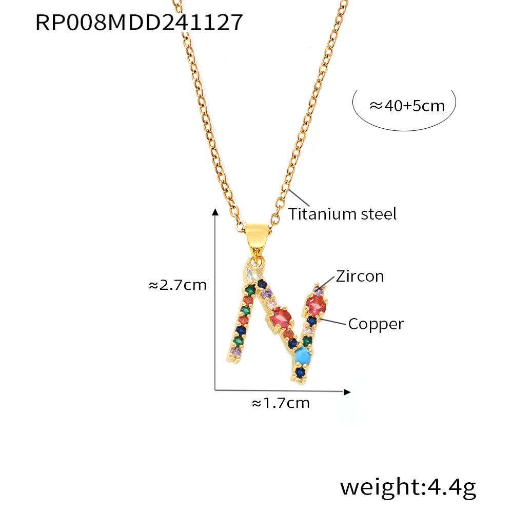 Colorful Zircon Alphabet Pendant Necklace - Hip-Hop Style