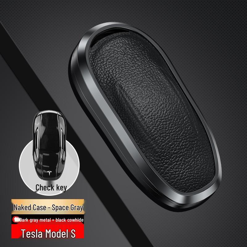 Tesla Model 3/Y/S Genuine Leather Key Cover with Metal Protective Shell Buckle