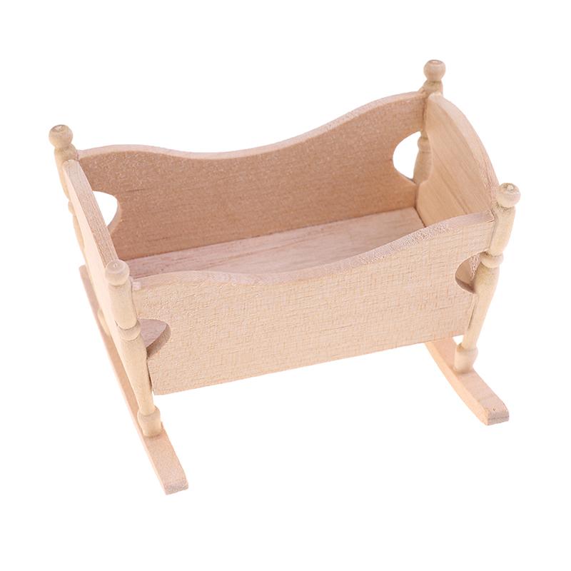 1:12 Puppenhaus Miniatur Holz Baby Wiege Bett Rollenspiel Möbel Dekoration