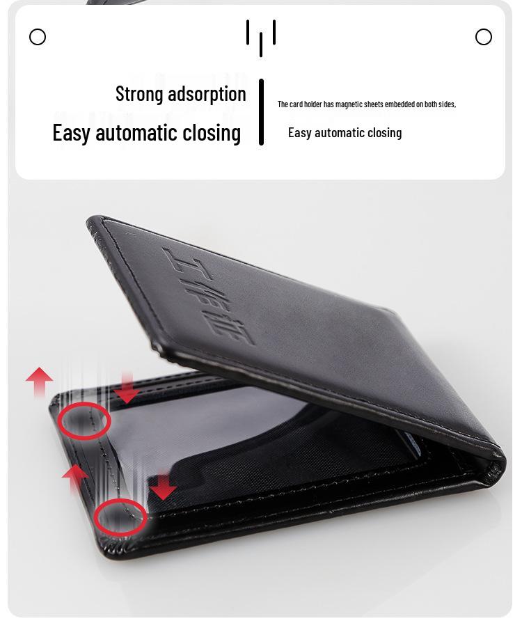 Genuine Leather Magnetic ID Card Holder and Protective Sleeve