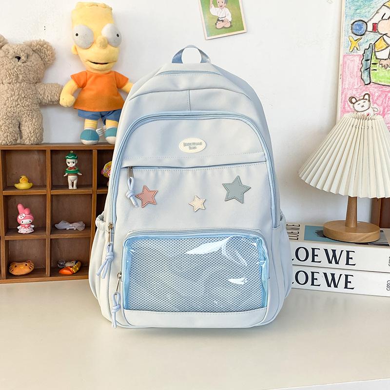 Y2K Cute Star Transparent Backpack Ita Bag for Girls Comic Badge Large Capacity Women Backpacks Fashion Students School Bags