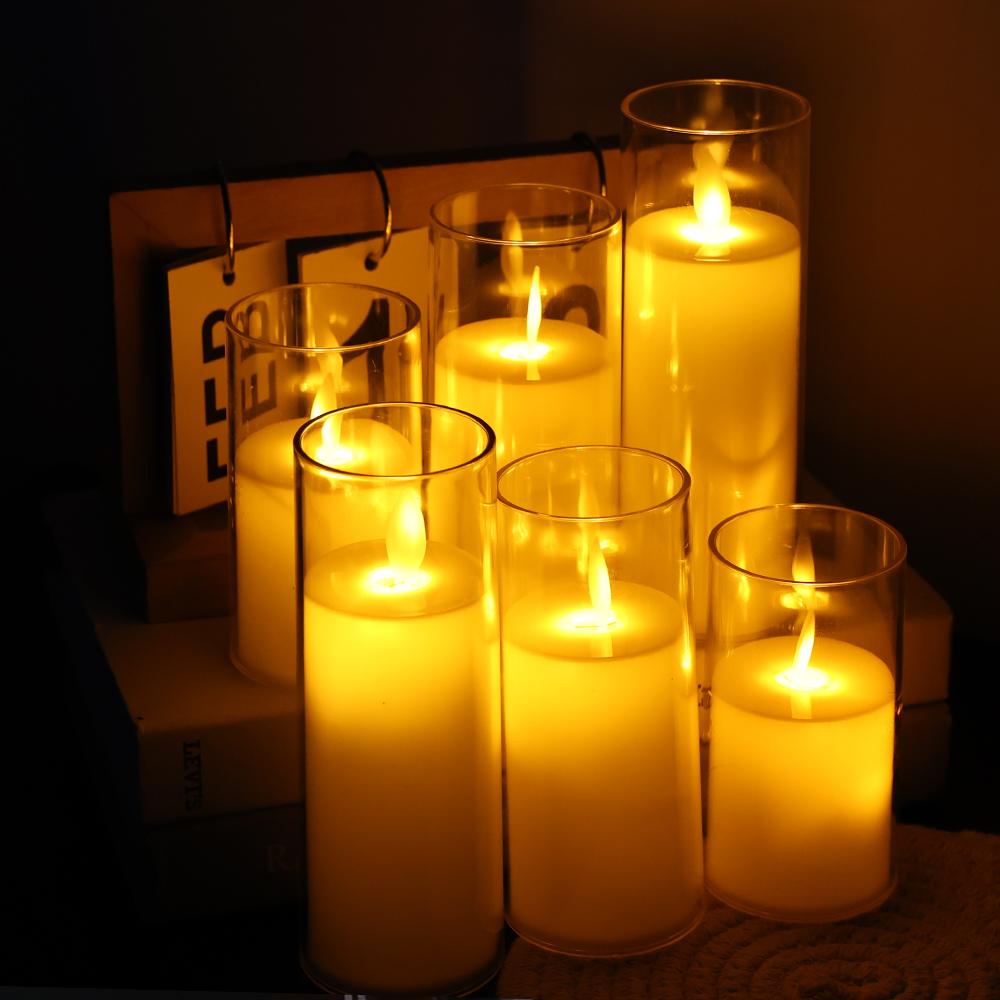LED Electronic Candle Acrylic Cup Warm Light with Battery Flameless Moving Candle Christmas Church Wedding Home Bedroom Decor