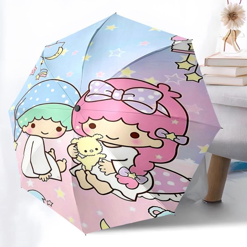 1pc Little Twin Stars Automatic Opening/Closing Umbrella - Portable Three-Fold Design with 8-Bone Iron Frame, Perfect for Outdoor Use, Festive Gifts,