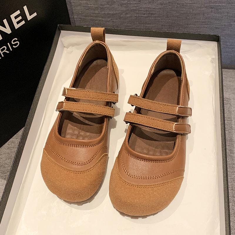 

Нишевая оригинальная ретро мода повседневная обувь уродливые милые туфли 2025 весна литературная круглая голова мелкий рот липучки одинарные туфли 41