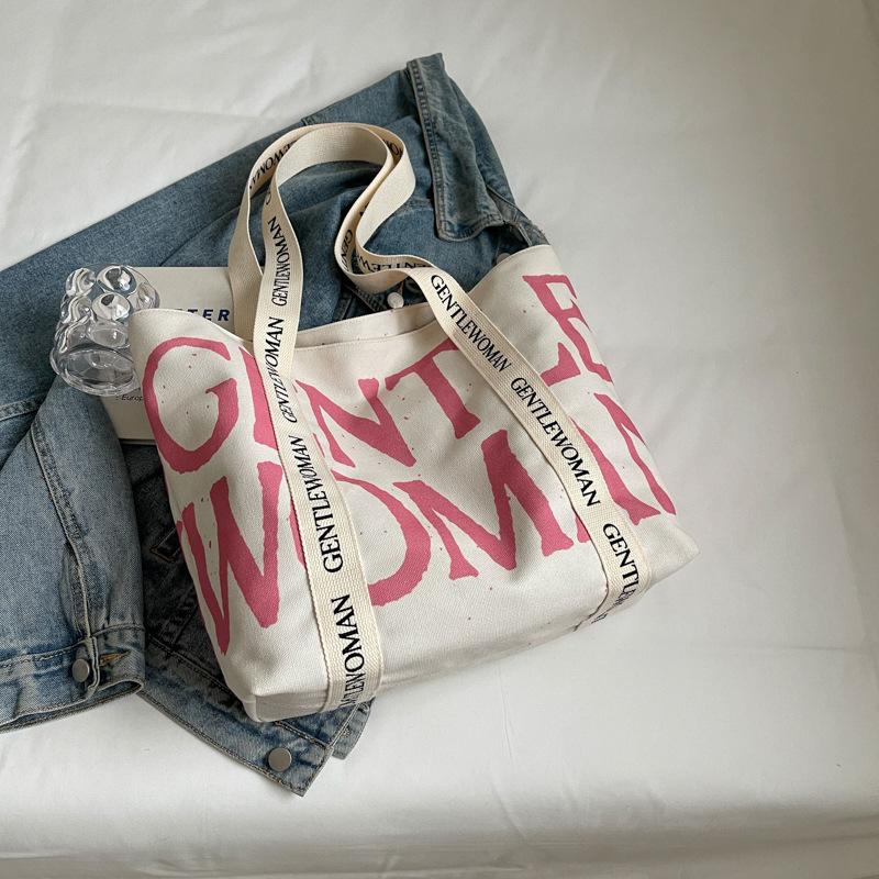 2025 Fashion Canvas Bag Lazy Wind Japanese Large Capacity Student Canvas Bag Alphabet Strap Handbag Tote Bag