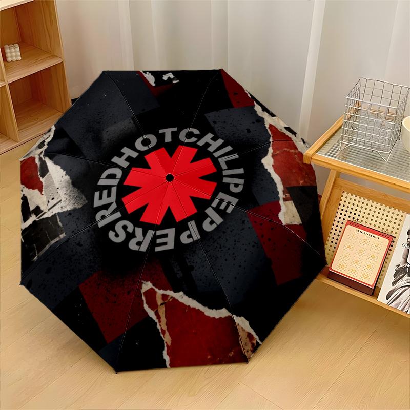 Red Hot Chili Peppers Print 8?Ribs Automatic Umbrella Wind Resistant Lightweight Folding Umbrella For Outdoor Travel