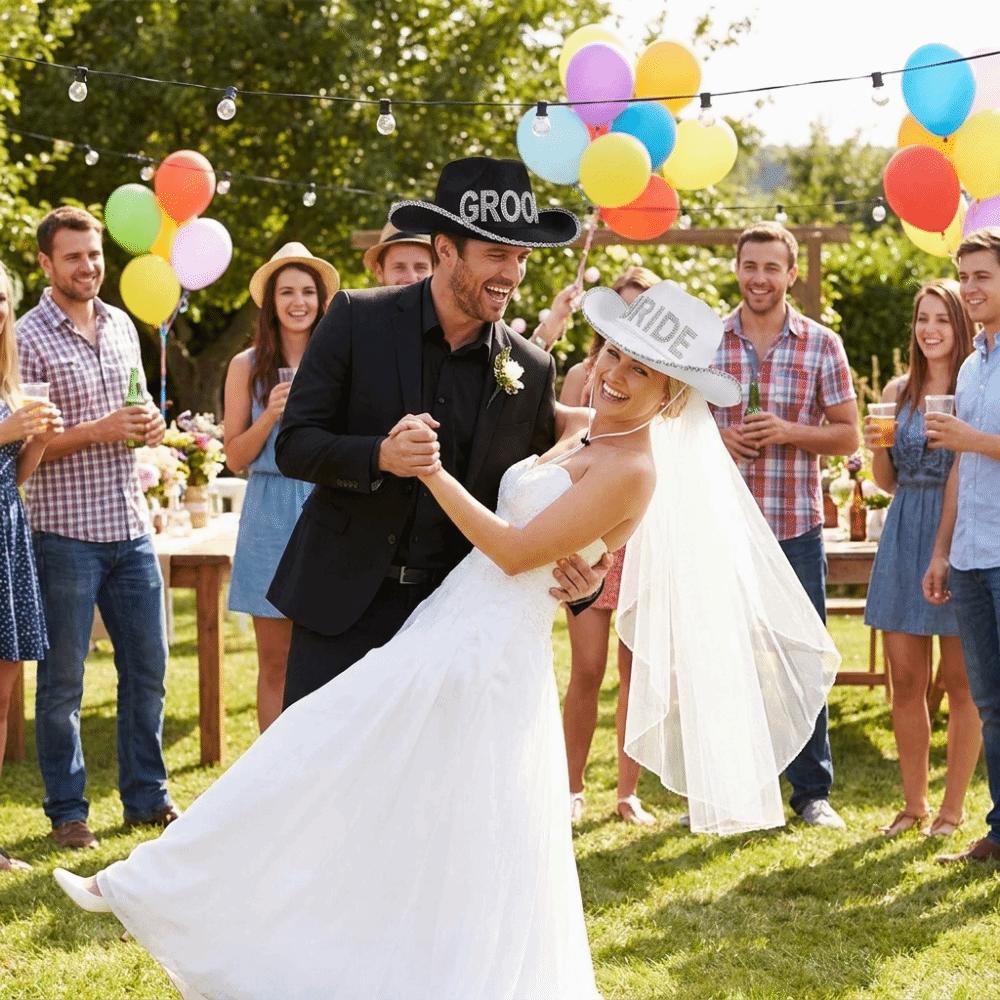 Wide Brim Groom Cowboy Hat Non-woven Fabric Bride Cowgirl Hat Wedding Decoration