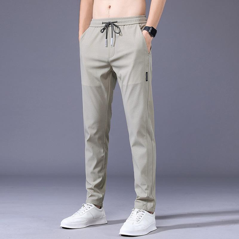 Ice Silk Cool Men's Elastic High Waist Slim Fit Sports Pants - Summer Casual Style 1062