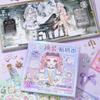 12-Sheet Cartoon Girl Dress-Up Sticker Book, DIY Scenery-Building Sticker Album for Creative Decoration