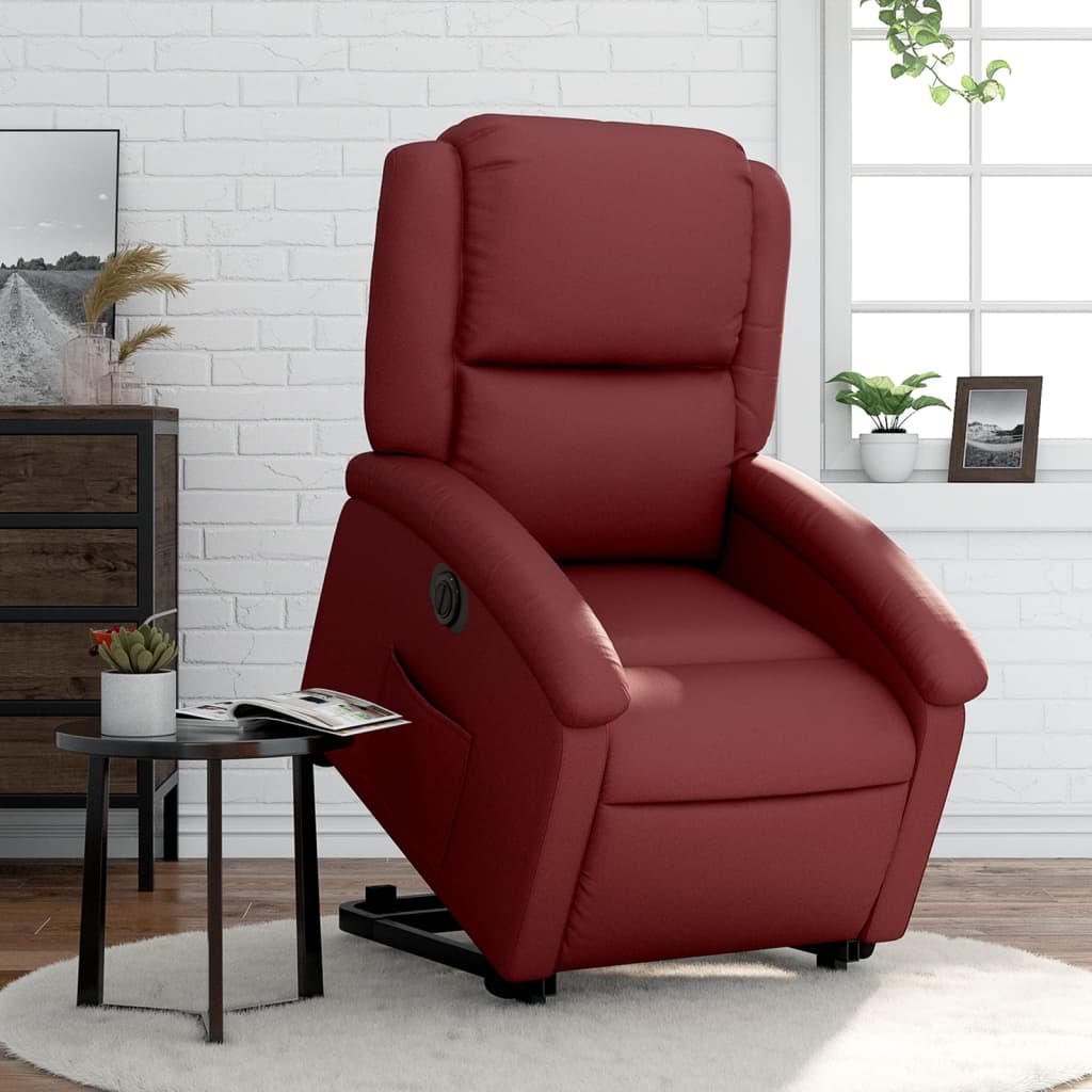 Vidaxl Reclining Chair with Electric Tilting Function, Burgundy, Eco-leather