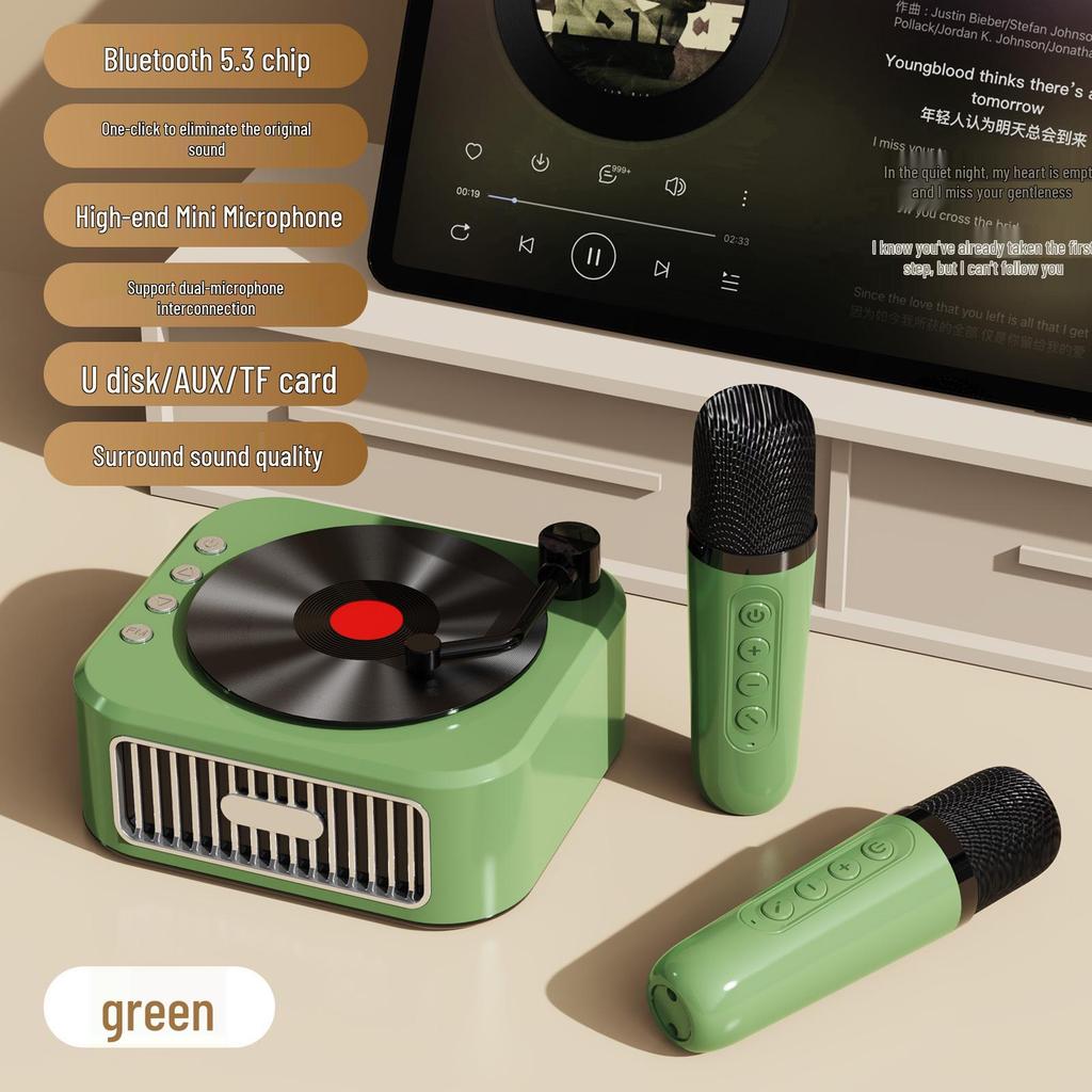 Retro Vinyl Record Player with Bluetooth Speaker & Wireless Microphone - Ultra-Small & High-Quality, Perfect Festival Gift