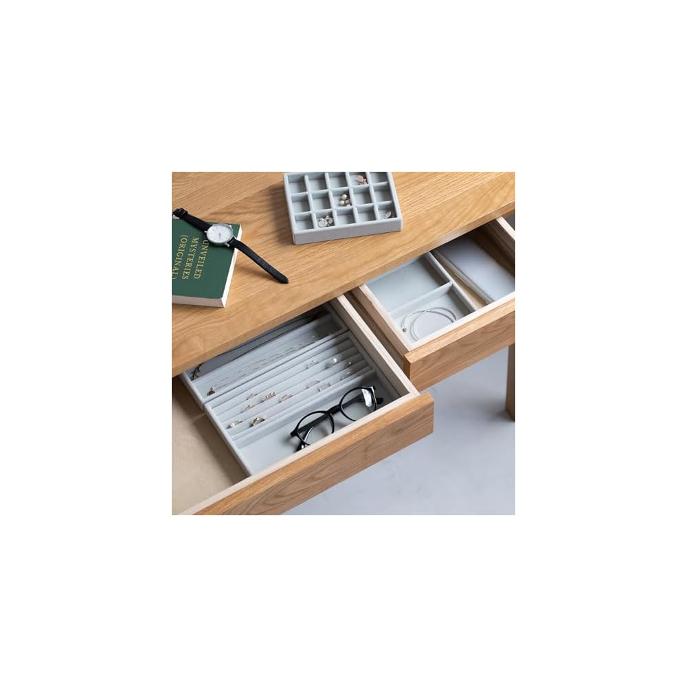 MUJI Stackable Velour Case with Lattice Design, for Acrylic Cases, Gray, 155cm (W) x 12cm (D) x