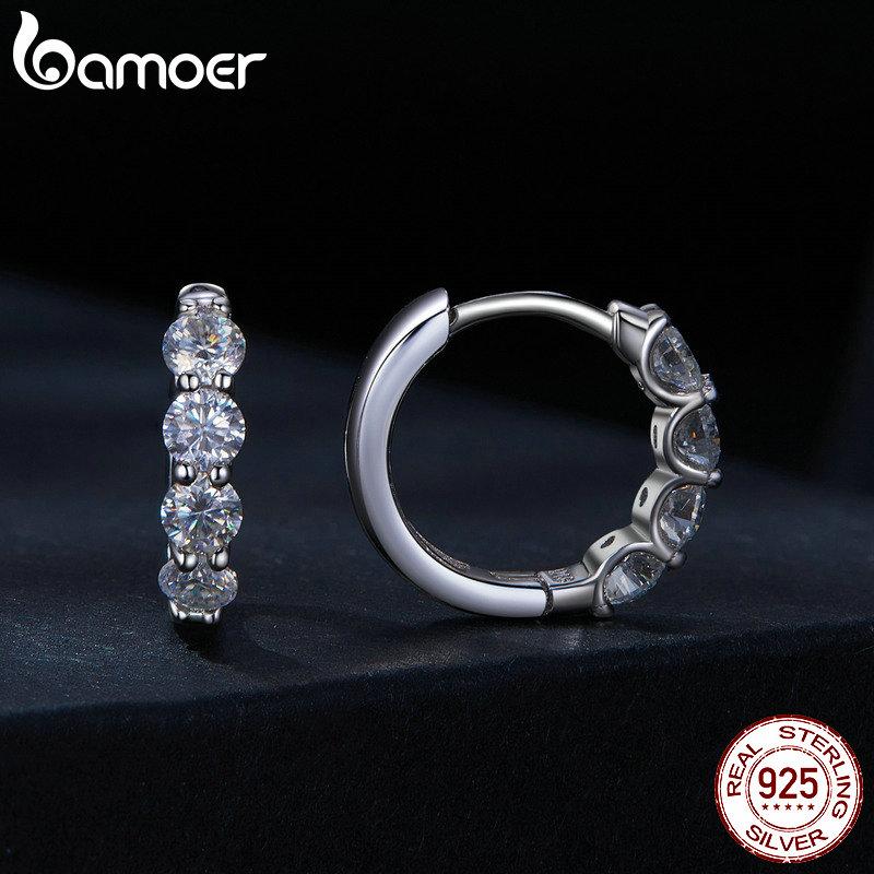

BAMOER, классические круглые ушные пряжки из стерлингового серебра 925 пробы с муассанитом, прозрачные лабораторные бриллианты, помолвочные и свадебные украшения, подарок для женщин 925 silver серебряный