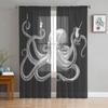 Sea Octopus Retro Cthulhu Sheer Curtains for Living Room Modern Voile Curtain Bedroom Tulle Curtains Window Drapes Decor