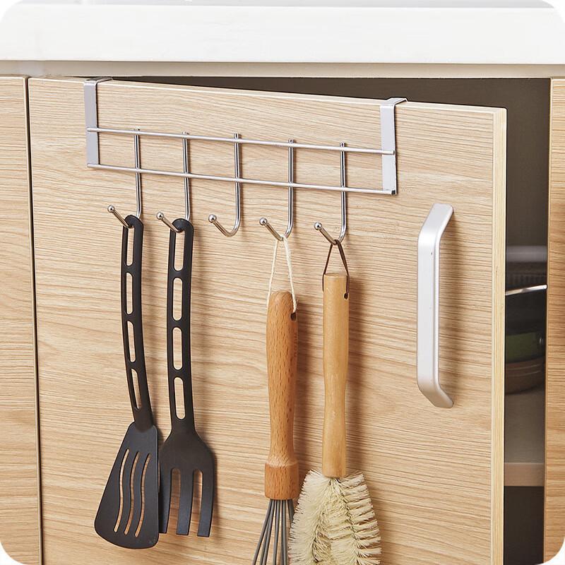 

No Drill Over Door Hooks 5 Hooks Heavy Duty Organizer Space-Saving Wall Hanger For Coat Key Towel In Closet Bedroom Hallway silvery