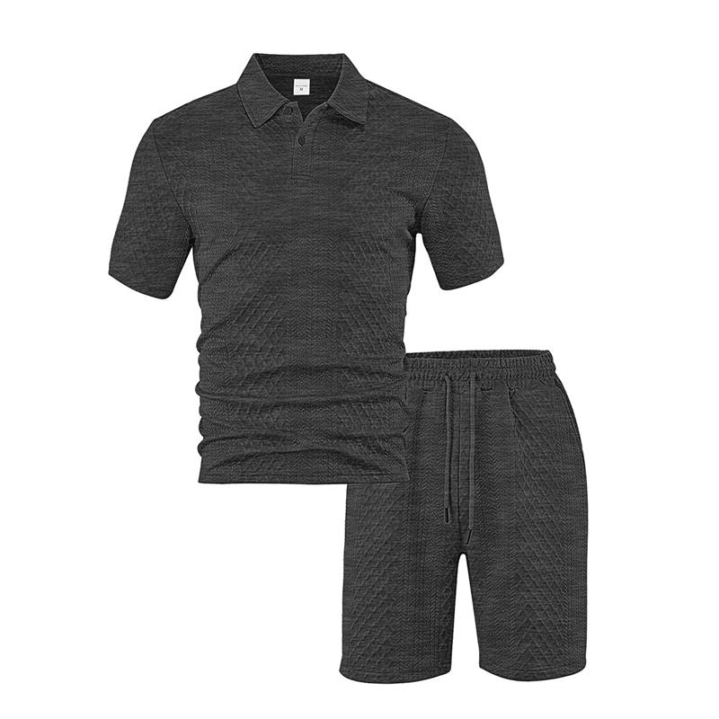 2026 Summer Fashion Sports Style Short Two Piece Set Men's Casual Solid Color Jacquard Short Sleeves Pullover POLO Shirt Shorts 2 Piece Sets