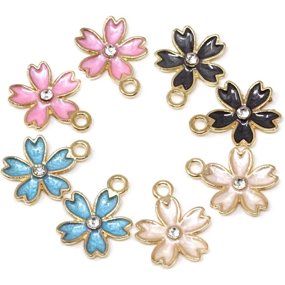 10/20/30pcs enamel alloy cherry blossom pendant earrings bracelets necklaces jewelry making and DIY crafts